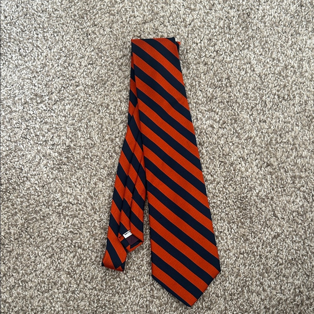 UVA Hoos Vintage Silk Made in USA Striped Orange and Navy Men's Tie